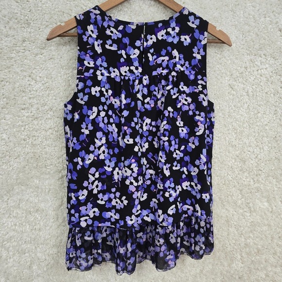 Kate Spade Top Womens Small Black Purple Hydrangea Floral Silk Sleeveless READ - Picture 6 of 9